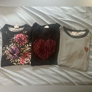 Set of 3 LuLaRoe Women’s Short Sleeve Tees - Floral, Heart, and Striped